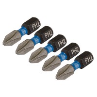 Draper Expert Cross Slot/PH Type Impact Screwdriver Bits, No.2 x 25mm, 1/4\" Hex (Pack of 5) - 04935