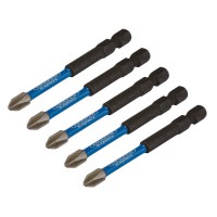 Draper Expert Cross Slot/PH Type Impact Screwdriver Bits, No.2 x 75mm, 1/4\" Hex (Pack of 5) - 05676