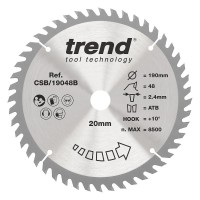 Trend Wood Circular Saw Blade - 190mm dia x 2.4 kerf x 20 bore 48T