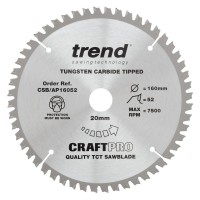 Trend CraftPro Aluminium / Plastic Saw Blade - 160mm dia x 2.2 kerf x 20 bore 52T