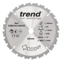 Trend Wood Cordless Mitre Saw Blade - 185mm dia x 1.6 kerf x 20 bore 24T