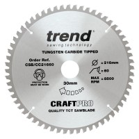 Trend CraftPro Crosscut Wood Mitre Saw Blade - 216mm dia x 2.6 kerf x 30 bore 60T