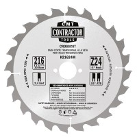 CMT K Contractor General Purpose Saw Blade - 216mm dia x 2.4 kerf x 30 bore Z24 15ATB