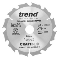 Trend CraftPro Universal Wood Rip Saw Blade - 190mm dia x 2.4 kerf x 30 bore 12T